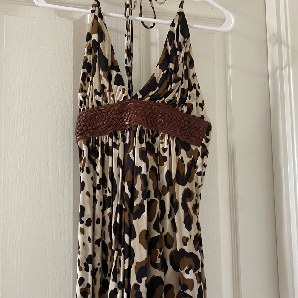 Sky leopard print silk halter top